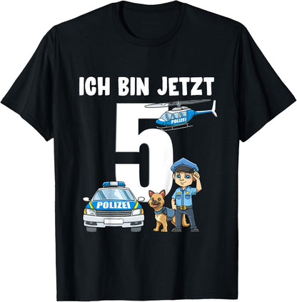 Children's 5th Birthday Police Shirt - 5 Years Old Gift , black T-Shirt