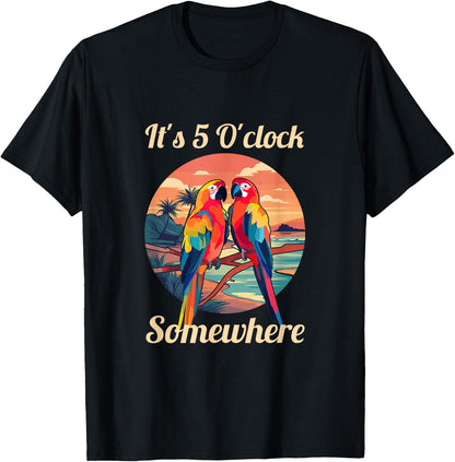 Its 5 Oclock Somewhere Parrot Drunk Margarita Cocktail Tequila Alcoholic Drinks , Small, Black T-Shirt