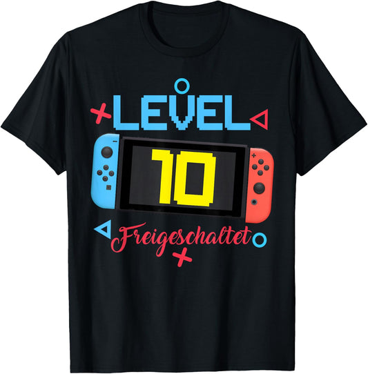 10th Birthday Gifts Boy Level 10 Unlocked 2013 Gift , black T-Shirt