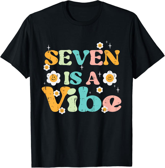 7th Birthday Seven Is A Vibe Retro 7 Bday Groovy Girls Kids T-Shirt