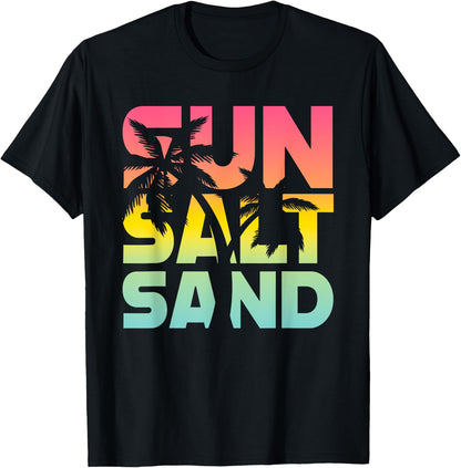 Sun Salt Sand Sommer Retro Bunt Fr?hlich Urlaub Palm Tree , black T-Shirt