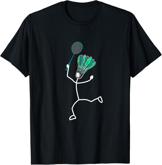 Badminton Stylish Cool Stick Figure , black T-Shirt