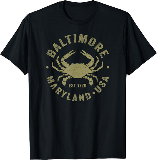 Baltimore Maryland Crab Retro Throwback Men Women Souvenir T-Shirt