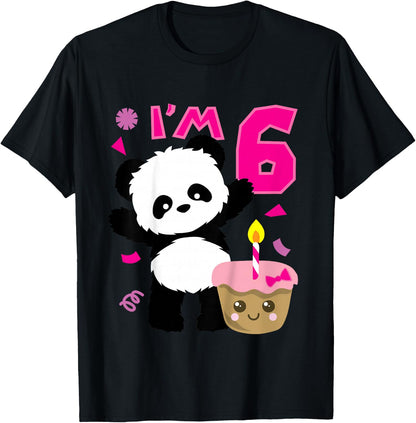 Kids Panda with Kawaii Cake 6 Years Old Girls Birthday Party T-Shirt