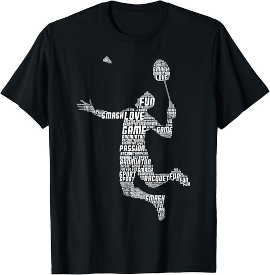 Badminton Player Flying Boys Young Men , Black T-Shirt