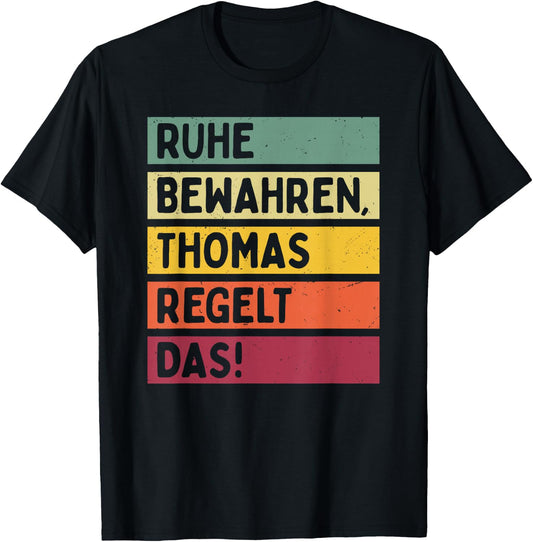with German Text in Retro Colours, black T-Shirt