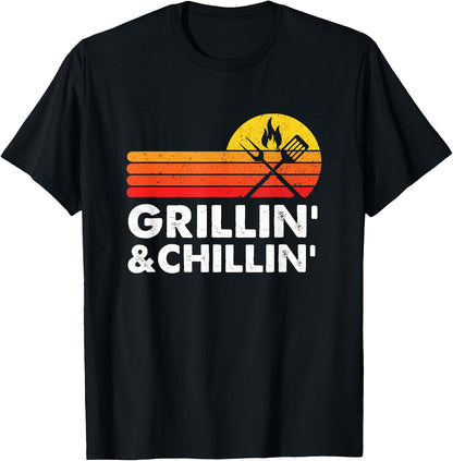 Grilling And Chilling Smoke Meat BBQ Gift Home Cook Dad Men T-Shirt