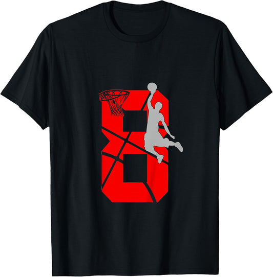 8 Year Old 8th Basketball Birthday PartyTheme Boys Girls T-Shirt