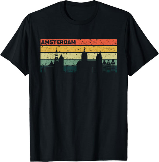 Amsterdam Vintage Skyline Retro City Holland , black, s T-Shirt