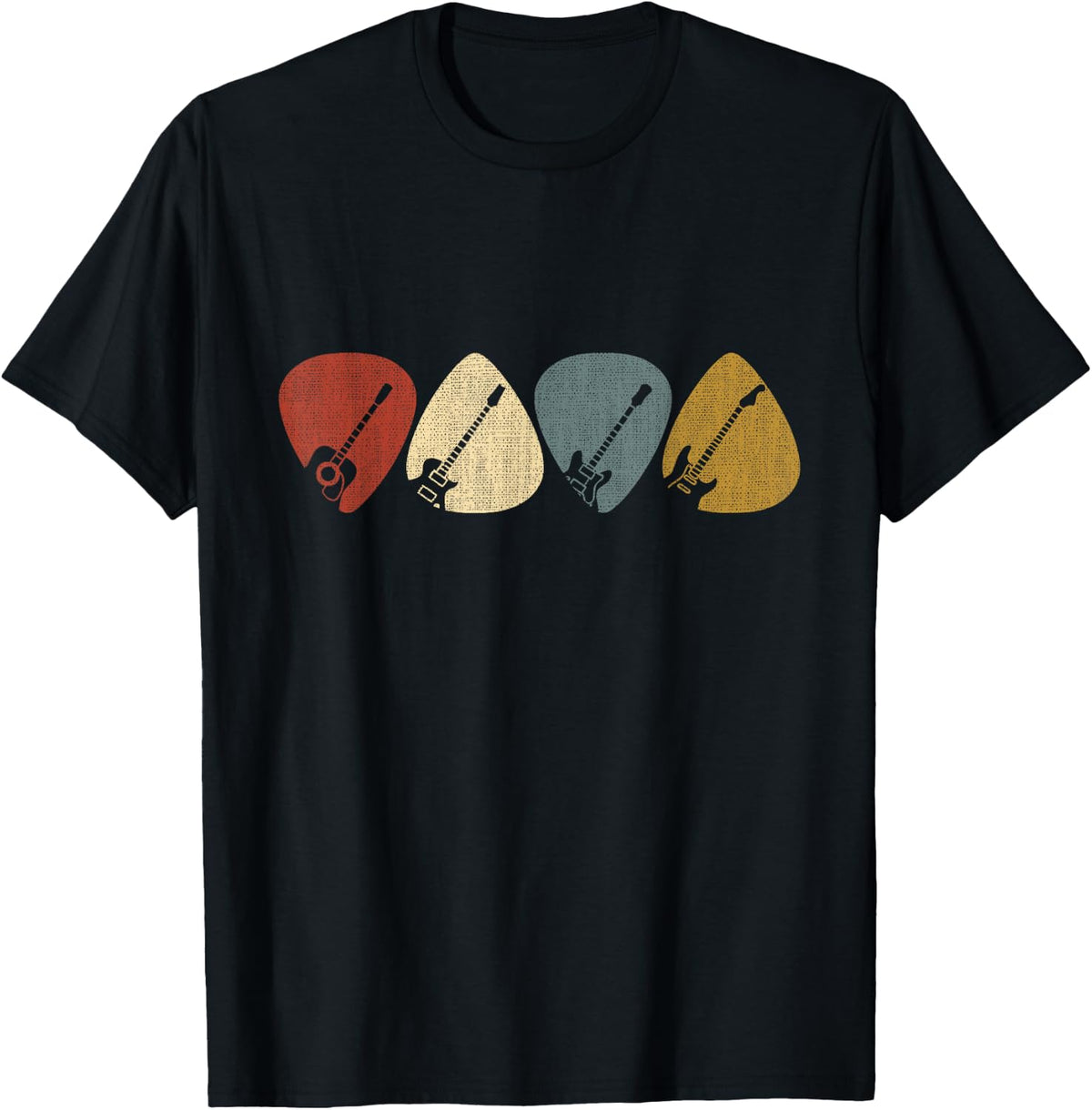 Guitarist, musician Guitar Pick - -Adults - Black - Small - Short Sleeve - Crew Collar - Modern - Retro - Vintage Design T-Shirt