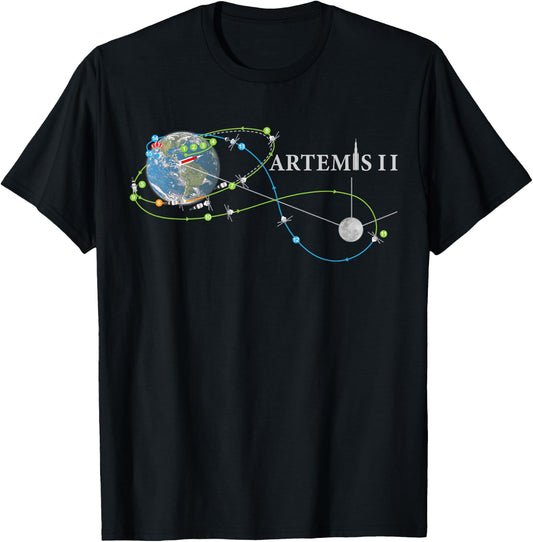 Artemis 2 Track Map SLS Rocket Start Mission to the Moon , black T-Shirt