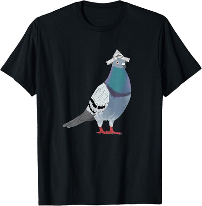 Pigeon with Newspaper Hat , black T-Shirt