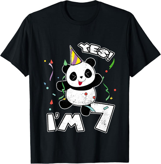 7th Birthday Panda Party Yes I'm 7 Years Old Gift T-Shirt