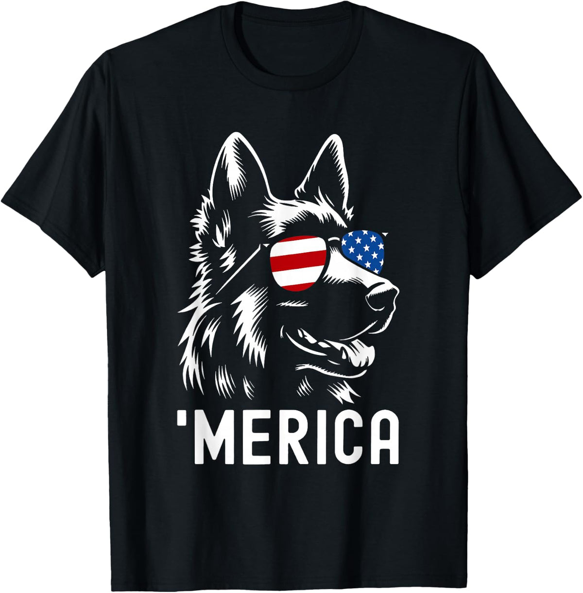 Merica German Shepherd American Flag Sunglasses Patriotic T-Shirt