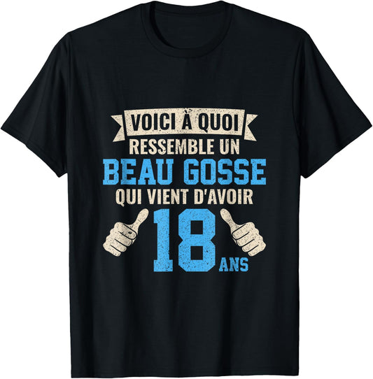 Birthday 18 Years Boy Beau Gosse , Black, S T-Shirt