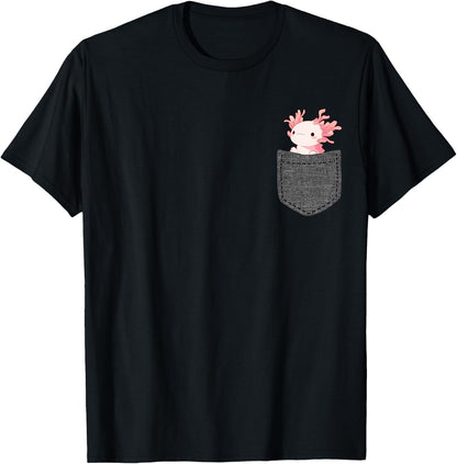 Axolotl in Chest Pocket, black T-Shirt