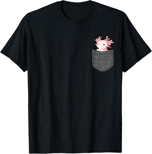 Axolotl in Chest Pocket, black T-Shirt