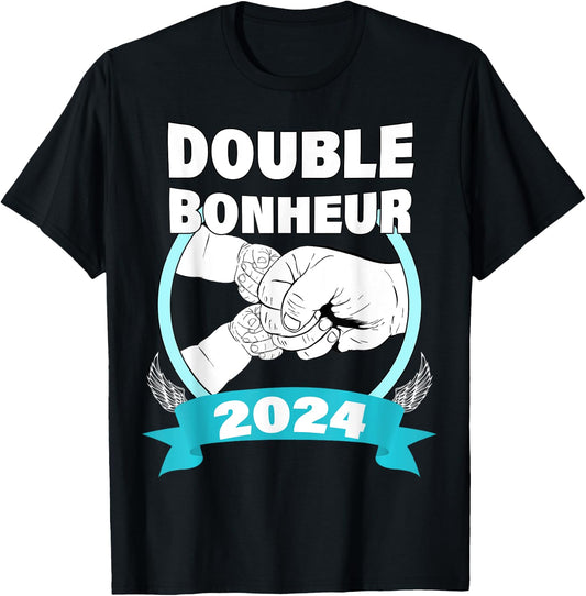 Announcement Pregnancy Baby Daddy Of Twins Double Happiness 2024 , Black, S T-Shirt