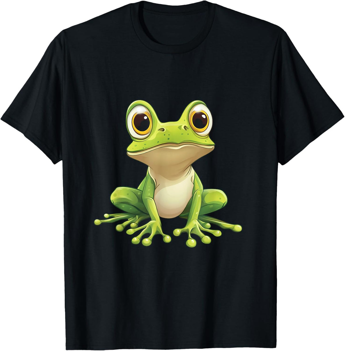 Funny Frog with Big Eyes - Frog Motif , black T-Shirt