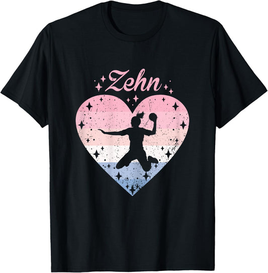 10th Birthday Girl Cute Handball Player 10 Years , black, s T-Shirt