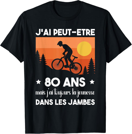 80 Years Birthday Bicycle Vintage Humor Cycling , Black, S T-Shirt