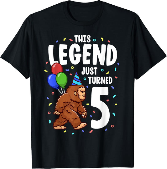 Bigfoot Birthday Party 5 Years Old Sasquatch Theme Boys T-Shirt