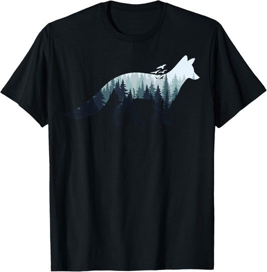 Animal Lovers in Nature with Fox Silhouette , black T-Shirt