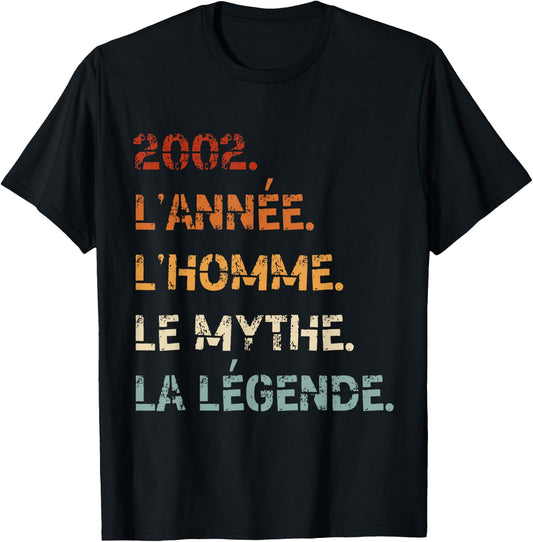 2002 Year Man Myth Legend Birthday Vintage 2002 , Black, S T-Shirt