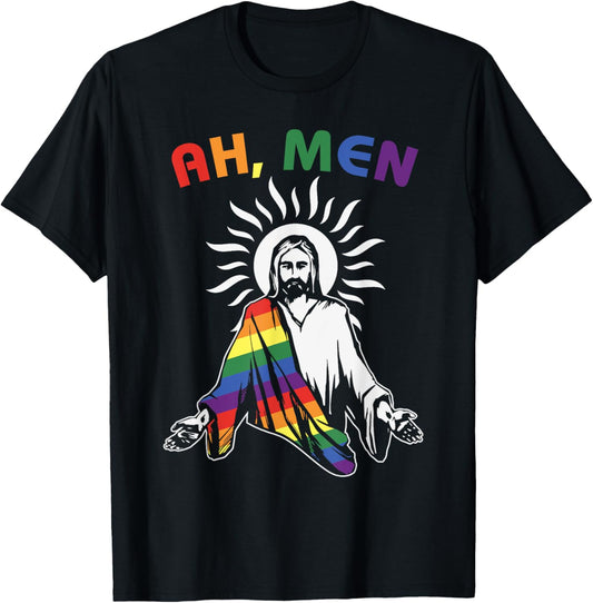 Ah Men Funny Flag LGBT Gay Pride Jesus Freedom , Black, S T-Shirt