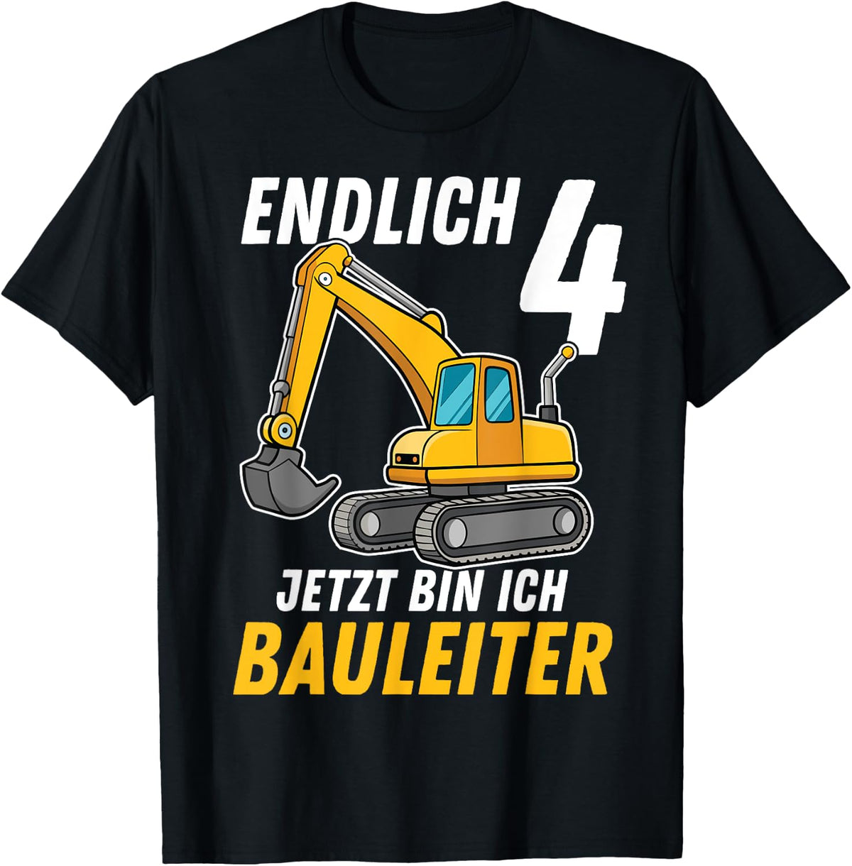 Children's 4th Birthday Boy Decoration Digger Birthday 4 Years , black T-Shirt