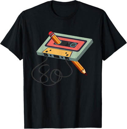 Vintage Cassette Tape Pencil Music Mixtape 80s Retro T-Shirt