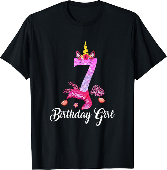 7th Mermaid Tail Shirt Unicorn Number 7 Years Old Birthday T-Shirt