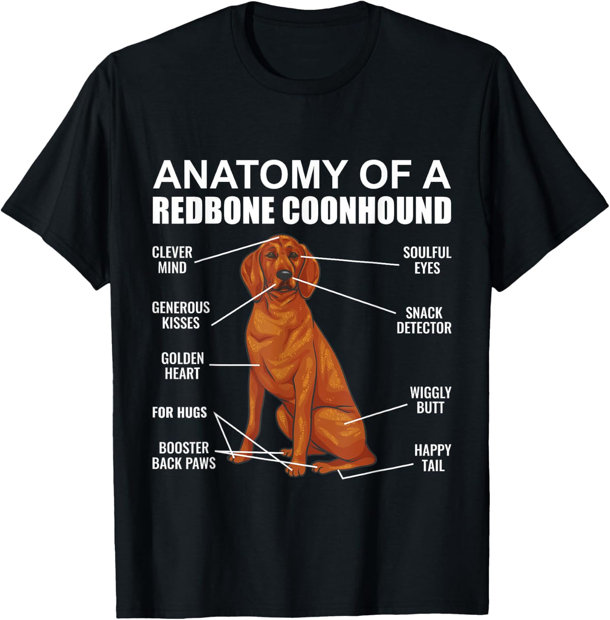 Redbone Coonhound, Anatomy Of A Redbone Coonhound , Black T-Shirt