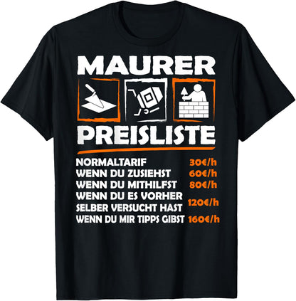 Funny Masonry Hourly Wage with Back Print Backprint Work , black T-Shirt