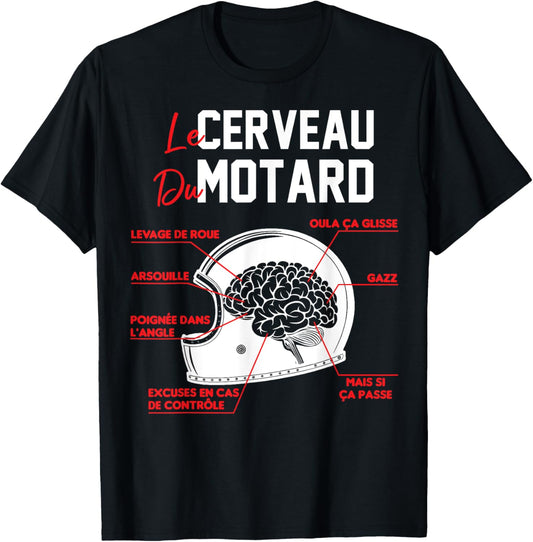 Birthday Gift Motorcycle Cross Biker Brain , Black, S T-Shirt