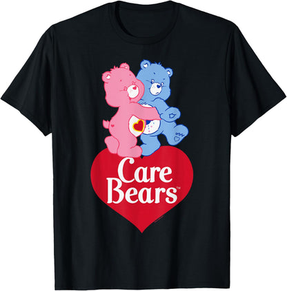 Care Bears Love-A-Lot Bear & Grumpy Valentine Hug Logo , Black, S T-Shirt