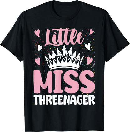 Little Miss Threenager Girl Happy 3rd Birthday Girl Toddle T-Shirt