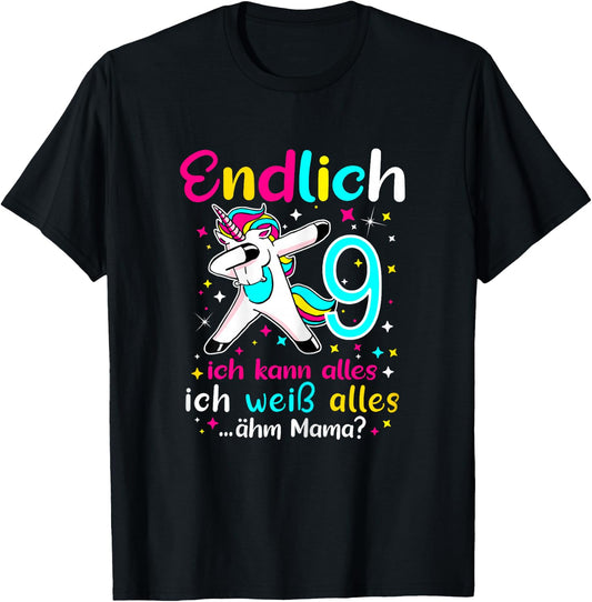 9th Birthday Girl 9 Years Old , black T-Shirt