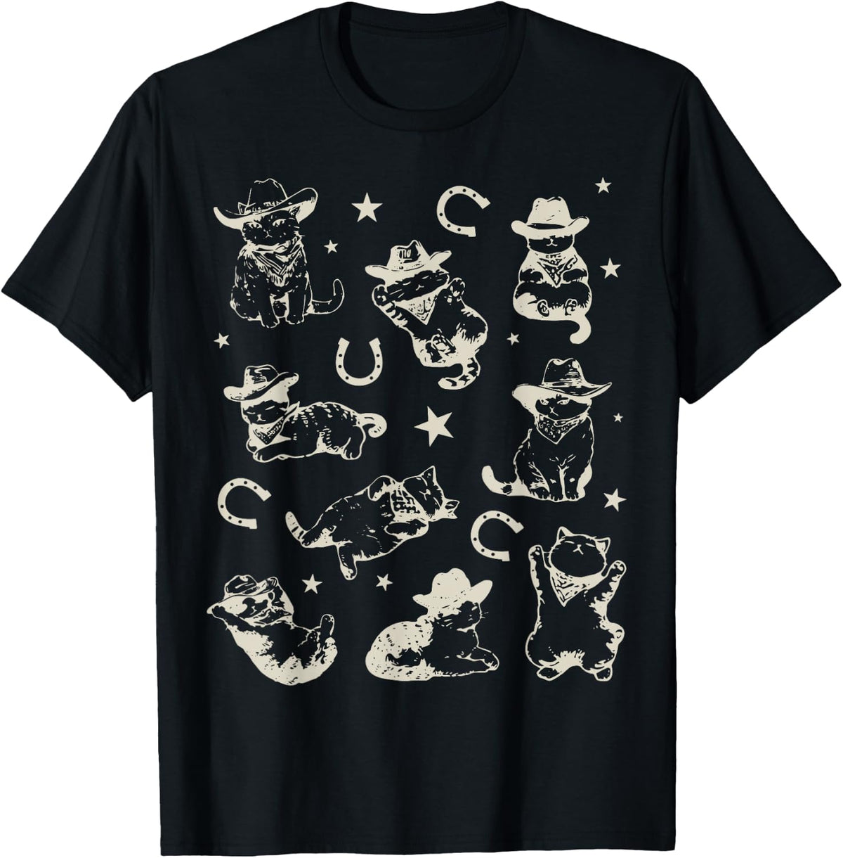 Retro 90s Cowboy Cats Horseshoe Kittens Western Cowgirl T-Shirt