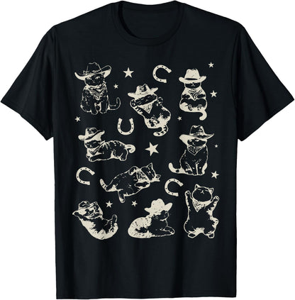 Retro 90s Cowboy Cats Horseshoe Kittens Western Cowgirl T-Shirt
