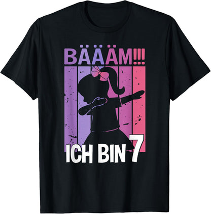 Girls with German Text Ich bin 7 Jahre Dab [German Language], black T-Shirt