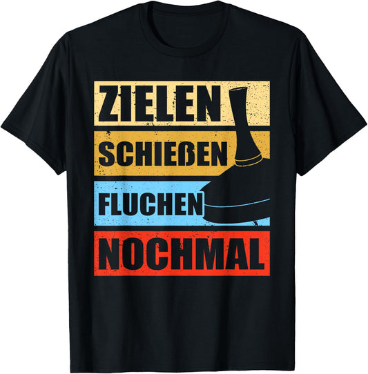 with German Text Stockfeuer (Stockfeuer), black T-Shirt