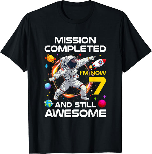 7Th Birthday Astronaut 7 Years Old Outer Space Birthday T-Shirt