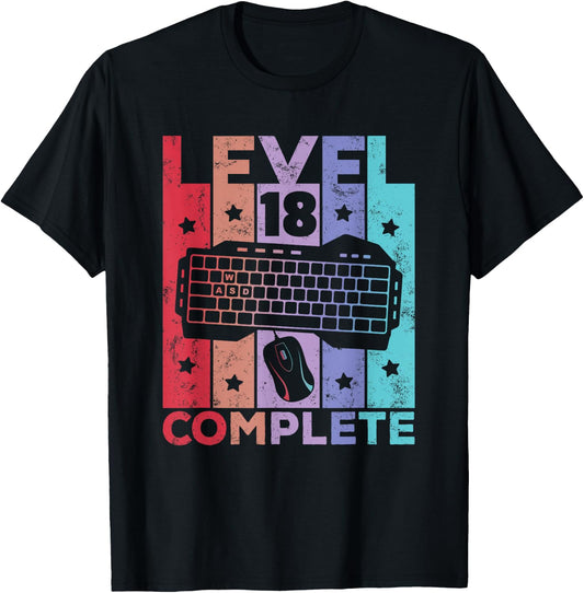18th Birthday Boy Girl 18 Years Level 18 Gaming Gamer , black, s T-Shirt