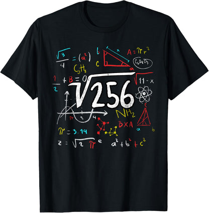 16th Birthday Root from 256 = 16 Years Birthday Maths , black T-Shirt
