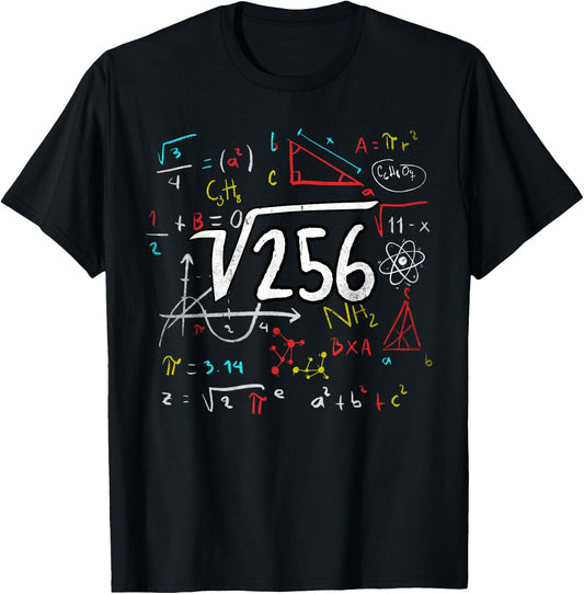 16th Birthday Root from 256 = 16 Years Birthday Maths , black T-Shirt