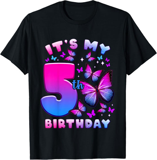 Birthday Girl 5 Years Old Butterfly Number 5 T-Shirt