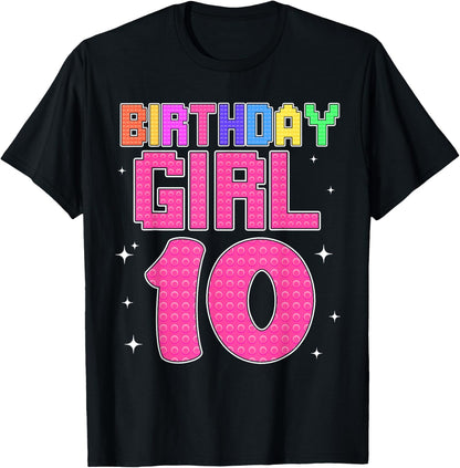 10th Birthday Girl Master Builder 10 Year Old Block Building T-Shirt
