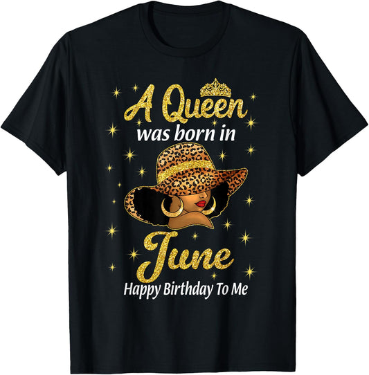 A Queen Was Born In June Leopard Hat Black Women T-Shirt