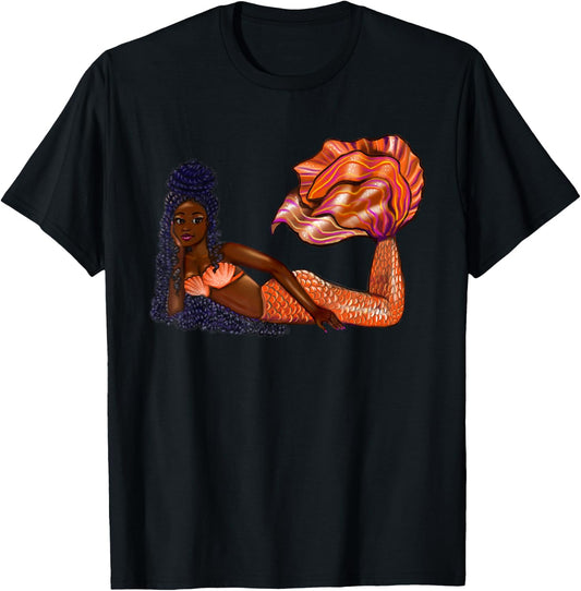 African American mermaid 2 afro hair braids black mermaids T-Shirt